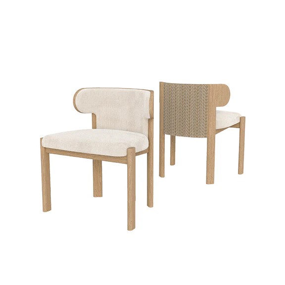 Liman Dining Chair Half Back Natural Beige dengan Anyaman Purun Herringbone