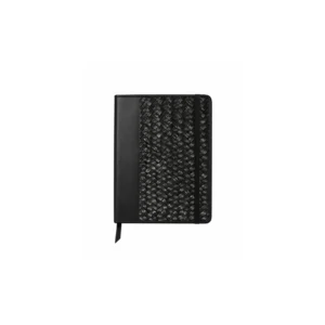 Buana Agenda Black Java Pelode Black, agenda dengan sampul anyaman warna hitam dari Du Anyam, souvenir perusahaan berkelanjutan karya perempuan penganyam