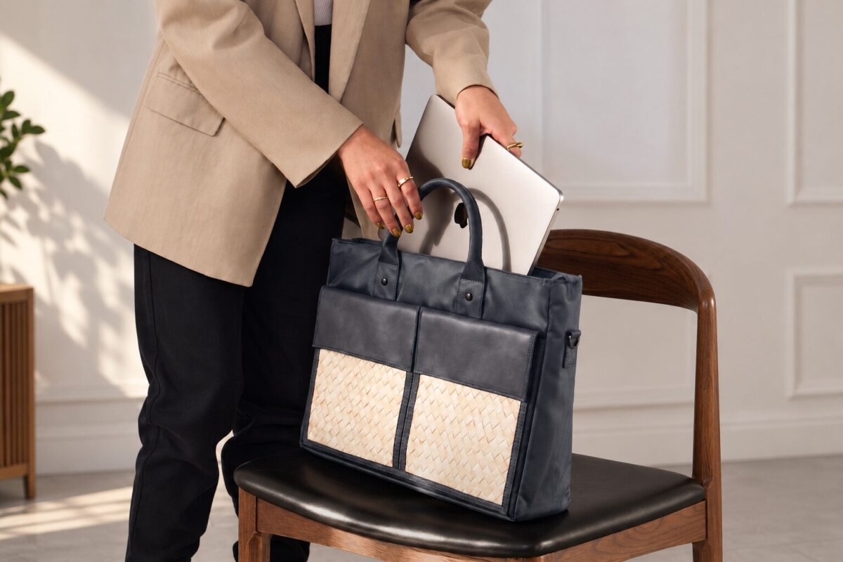 Tas laptop dengan sentuhan kerajinan lokal Du Anyam