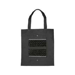 Langkah Foldable Totebag Black Purun Black, foldable totebag anyaman purun warna hitam dari Du Anyam, souvenir perusahaan berkelanjutan karya perempuan penganyam